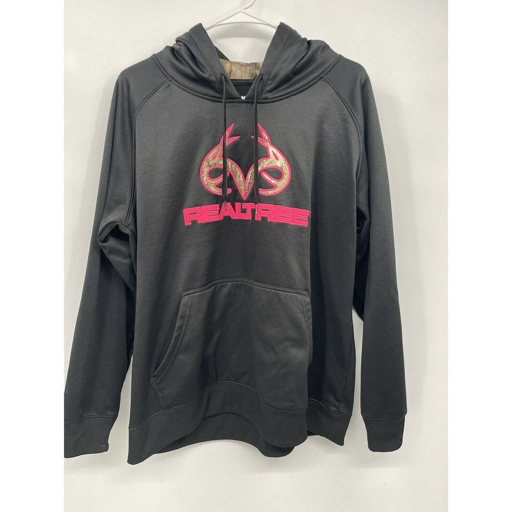 Real Tree Hoodie Black Pink Logo Camo Lined Hood Sweatshirt Women's Large